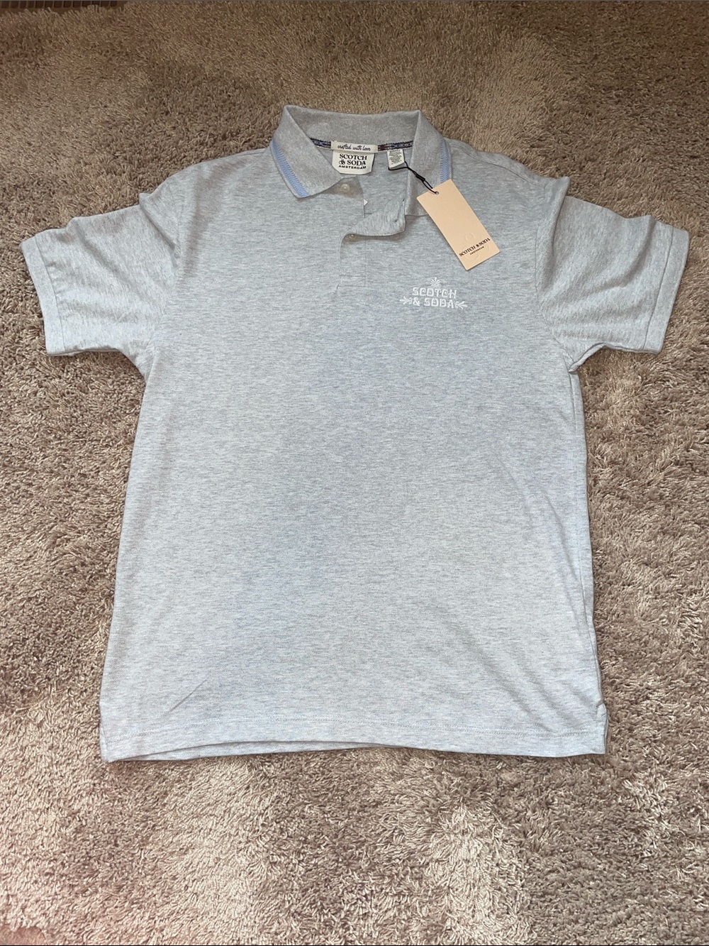 NWT Scotch & Soda Kids Light Gray Polo with Contrasting Collar Trim size medium